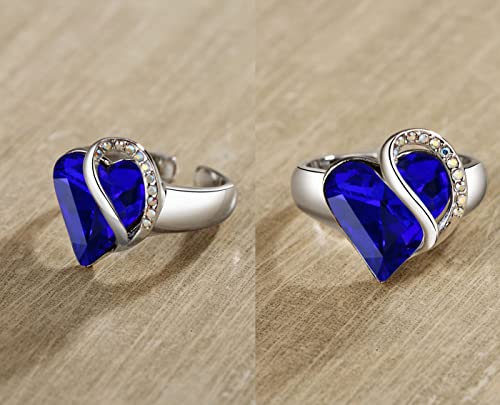 Leafael Infinity Love Women's Adjustable Crystal Heart Ring with Birthstone Crystals Healing Stones, Jewelry Gifts for Women, Birthdays Valentine's Day, Silver-Tone, Open End, Size 6.5-8 - color: 10c-September-Wisdom-Sapphire Blue