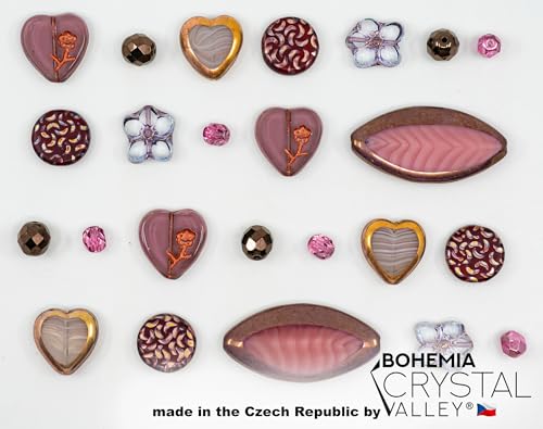45+ pcs (2.1oz=60g) of Focal Glass Bead Mix with Table-Cut Flower and Butterfly Beads, PG Pink Purple - color: Focat Pink Purple