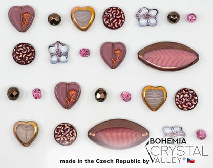 45+ pcs (2.1oz=60g) of Focal Glass Bead Mix with Table-Cut Flower and Butterfly Beads, PG Pink Purple - color: Focat Pink Purple