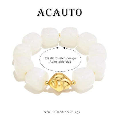 Chunky Beaded Bracelet for Women-Boho Bold Acrylic Resin Stretch Bracelets Trendy Summer Beach Elastic Bangle Vacation Jewelry Accessories - color: Style 1-Milky White