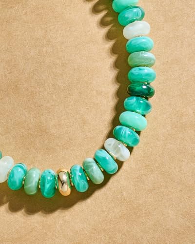 Chunky Beaded Necklace for Women Boho Statement Bead Necklace Adjustable Choker with Polished Disc/Square Beads Trendy Summer Beach Jewelry Gifts - color: Green Ombre