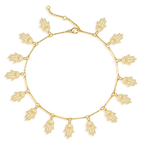 Gold Anklets for Women 14K Gold Plated Tiny Bead Anklet Colorful Tassel Foot Chain Dainty Adjustable Cute Summer Beach Boho Anklets Jewelry Gift - color: gold hamsa