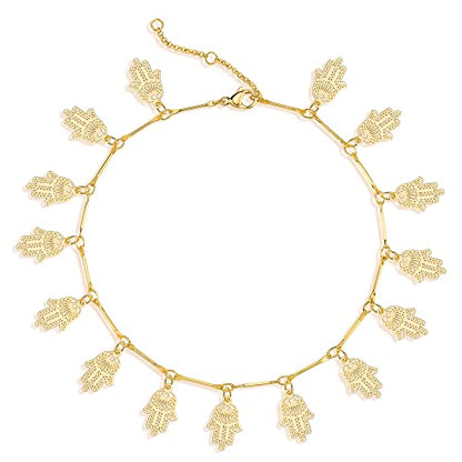 Gold Anklets for Women 14K Gold Plated Tiny Bead Anklet Colorful Tassel Foot Chain Dainty Adjustable Cute Summer Beach Boho Anklets Jewelry Gift - color: gold hamsa