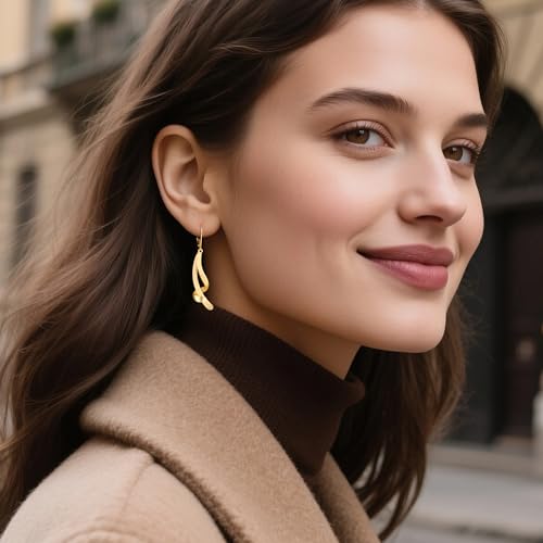 ALEXCRAFT 14K Gold/Silver Twisted Brushed Tassel Dangle Earrings for Women | Hypoallergenic Elegant Lightweight Long Twisted Tassel Dangling Drop Leverback Earrings for Women Trendy Jewelry Gifts in Box - color: Brushed_Gold