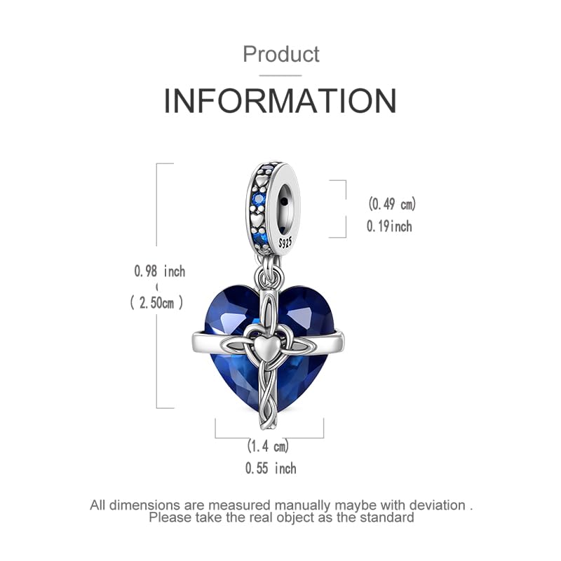 LNQOBU Birthstone Charm for Bracelets,925 Sterling Silve Heart Dangle Charms for Pandora Bracelets - color: I-September