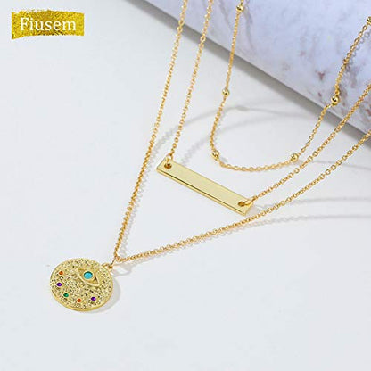 Fiusem Gold Plated Layered Necklaces for Women, Dainty 14K Gold Plated Pendant Necklace and Choker Necklaces for Women - style: Layered Evil eye