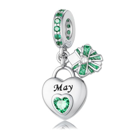 HappyStar 925 Sterling Silver Happy Birthday Bead Charm Love Heart Shape Birthstone Charms for Bracelets Dangle Pendant with 5A Cubic Zirconia Compatible Pandora Bracelets Jewelry Gift for Women - color: 5-May Birthstone Charms