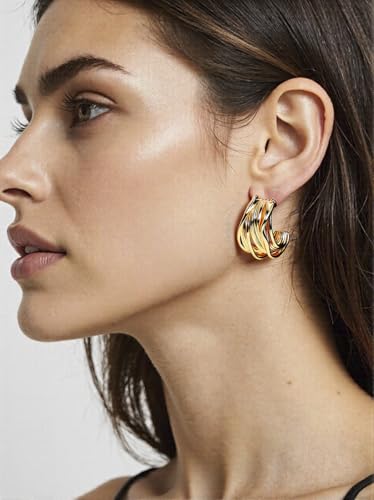Golden Hoop Earrings For Women The Twisted Close-Fitting Hoop Shape Is Crafted With Gold-Plated Material And S925 Silver Pins Light Luxury Elegant Unique And Minimalist Style - color: GEE4010-Gold