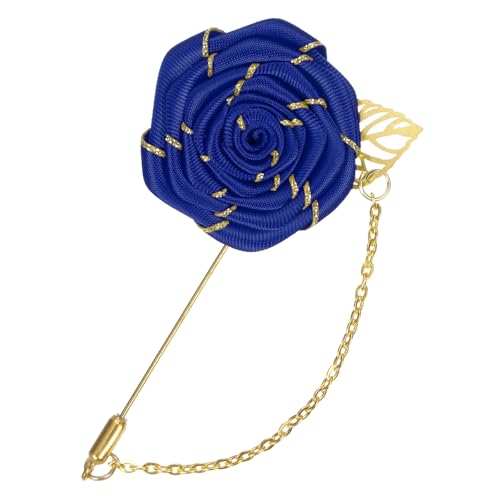 M METERXITY Rose Brooch Pin Cloth Rose Flower with Gold Leaf Brooch, Rose Flower Lapel Pin for Men Wedding Accessories/Suit Tuxedo Corsage Wedding Party Brooch - color: Sapphire Blue