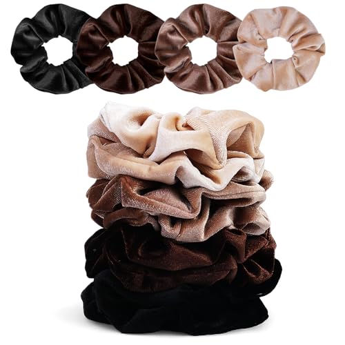Velvet Scrunchies for Women – 8PCS Neutral Large Hair Ties – Black, Blonde, Dark Brown, Light Brown – No Crease, Frizz-Free, Soft & Gentle Elastic Hair Bands, Everyday Hair Accessories Gifts - color: Velet-Large-Neutrals