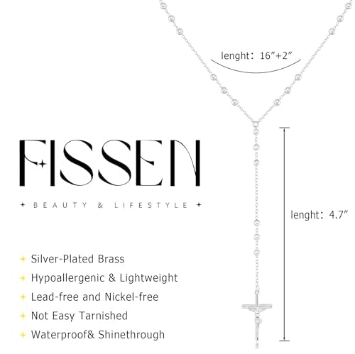 14K Gold Plated Layered Lariat Necklace for Women - Waterproof Non-Tarnish Dainty Gold Chain Necklace, Long Boho Statement Jewelry for Wedding, Prom, Summer Vacation Gifts - color: Cross Y Necklace-Silver