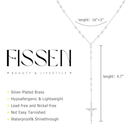 14K Gold Plated Layered Lariat Necklace for Women - Waterproof Non-Tarnish Dainty Gold Chain Necklace, Long Boho Statement Jewelry for Wedding, Prom, Summer Vacation Gifts - color: Cross Y Necklace-Silver