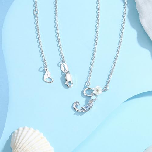 VIKI LYNN Initial Necklace for Women 925 Sterling Silver Initial A to Z Letter Pendant Necklace with Blue Flower Cubic Zirconia Birthday Engagement Gift for Women,Mom, Couple - style: Letter J