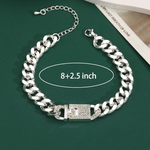 14K Gold Anklets for Women Waterproof Rhinestone Ankle Bracelet Layered Cuban Link Chain Diamond Anklet Beach Jewelry for Women - color: Style B-Silver Anklets
