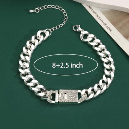 14K Gold Anklets for Women Waterproof Rhinestone Ankle Bracelet Layered Cuban Link Chain Diamond Anklet Beach Jewelry for Women - color: Style B-Silver Anklets