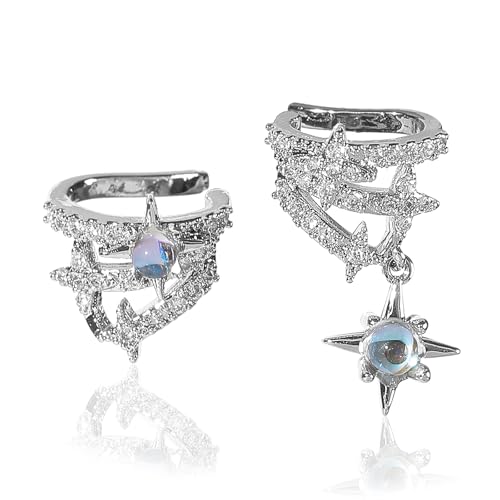 Cute Butterfly Cartilage Clip on Earrings for Women Non Pierced Huggie Ear Cuff Y2K Statement Silver Clip Stud Earrings Granddaughter Daughter Valentines Birthday Graduation Jewelry Gift - color: EA316-Silver Star Clip