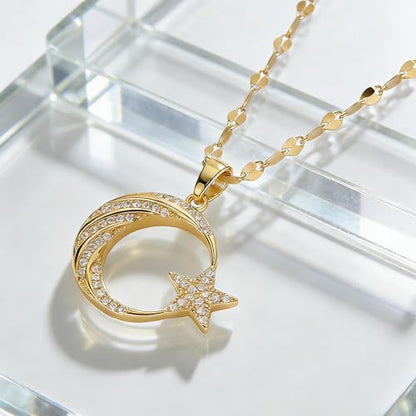 Gold Moon and Star Necklace for Women, Celestial Crescent Moon Pendant Necklace, Fashionable Celestial Jewelry for Parties, Daily Wear