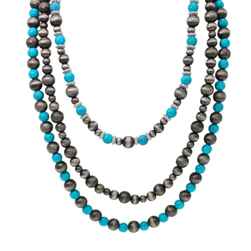Multi strand Navajo Pearl Necklace Layer Navajo Pearls Western Jewelry for Women Boho Vintage Choker Turquoise Necklaces - color: Navajo pearl necklace turquoise