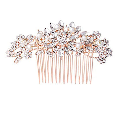 Hapibuy Rose Gold Wedding Hair Comb Pearl Crystal Bridal Hair Accessories For Bride and Bridesmaid - color: Rose Gold