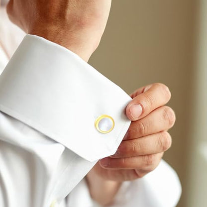 Mens Cufflinks and Tuxedo Shirt Studs Set with Gift Box - color: Gold/Fritillaria