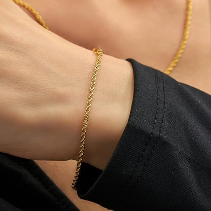 LIFETIME JEWELRY 1mm Rope Chain Bracelet for Women Men Teen 24k Real Gold Plated - color: Gold, size: 6.5 inches