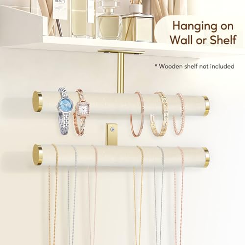 Velvet Necklace Holder Wall Jewelry Organizer, 12" Hanging Necklace Organizer, 2 Pack Wall Mounted Necklace Hanger for Bracelets Bangles Display,Beige - color: Beige