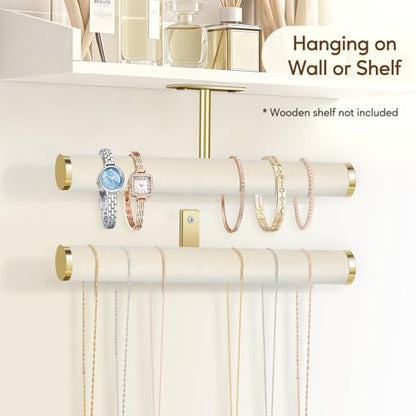 Velvet Necklace Holder Wall Jewelry Organizer, 12" Hanging Necklace Organizer, 2 Pack Wall Mounted Necklace Hanger for Bracelets Bangles Display,Beige - color: Beige