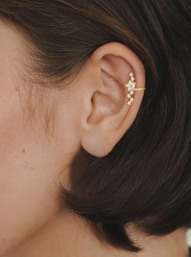 Star 14K Gold Plated Ear Cuff Earrings for Women Non Piercing, Dainty Silver Plated Clip on Cartilage Ear Cuff Non Pierced Trendy CZ Northstar Starburst Sparkling Climber Clawer Earring Jewelry - style: Northstar-Gold