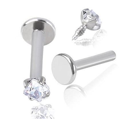 PiercingJ 2-4pcs 16g 316L Stainless Steel 3mm Cubic Zirconia Labret Monroe Lip Ring/Tragus/Helix Earring,6-12mm Bar Length - style: 3mm zirconia square/ 6mm bar
