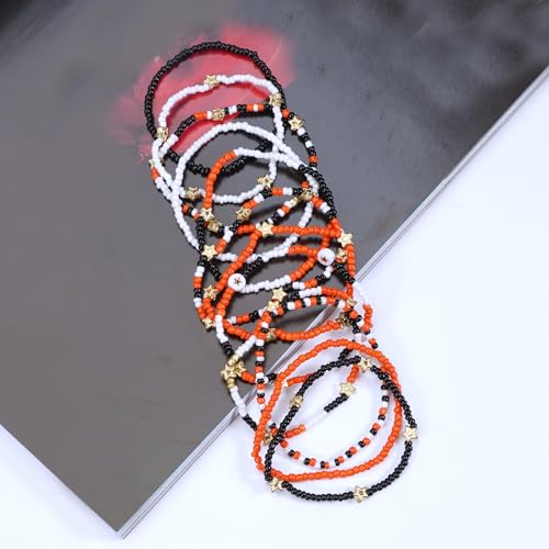 Ardorchid Halloween Bracelets for Women Pumpkin Ghost Steleton Bat Skull Beaded Stackable Stretchy Bracelet Rugby Thanksgiving Christmas Heishi Bracelets - color: Halloween Bracelet -7