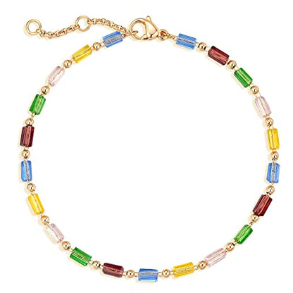 Gold Chain Bracelet for Women, 14K Gold Plated | Dainty Bracelets with Adjustable Chain, Trendy Jewelry Gift for Women - style: Colorful chain