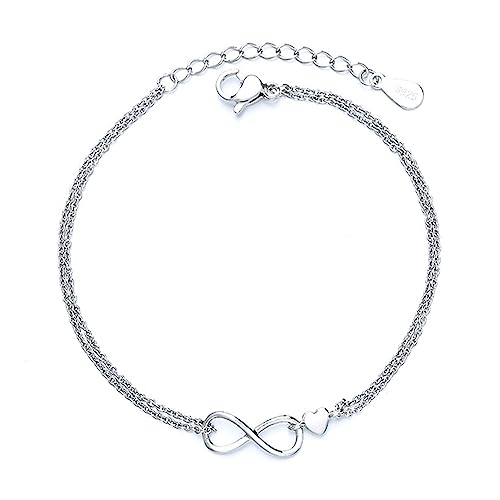 kelistom 925 Sterling Silver Bracelets for Women Teens, Love Heart Charm Chain Bracelet Bangle Fashion Jewelry Gifts - color: infinity+heart
