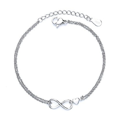 kelistom 925 Sterling Silver Bracelets for Women Teens, Love Heart Charm Chain Bracelet Bangle Fashion Jewelry Gifts - color: infinity+heart