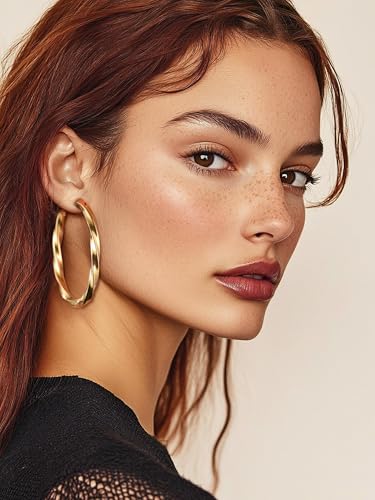 PROSTEEL Chunky Hoop Earrings for Women 14K Gold Plated/Black/Silver | 20/30/40/50/60/70/80mm Stainless Steel Thick Big Round Hoop with Waterproof and Non Tarnish Trendy Jewelry with Gift Box - color: 4. Gold, size: 60MM