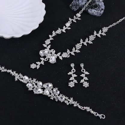 CSIYANJRY99 Silver Prom Jewelry Set Gold Wedding Jewelry Sets for Brides Necklace and Earring Bracelet Rhinestone Prom Party Costume Accessorie - color: A-Silver