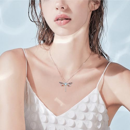 Dragonfly Necklace 925 Sterling Silver Moonstone Necklace Rainbow Stone Dragonfly Jewelry Christmas Birthday Gifts for Women Mom Her - style: Light Orange