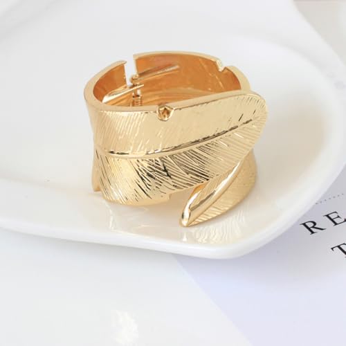Chunky Cuff Bracelets for Women Leaf Gold Statement Bangle Bracelets Exaggerate Hammered Open Bangles Jewelry - color: X-Gold