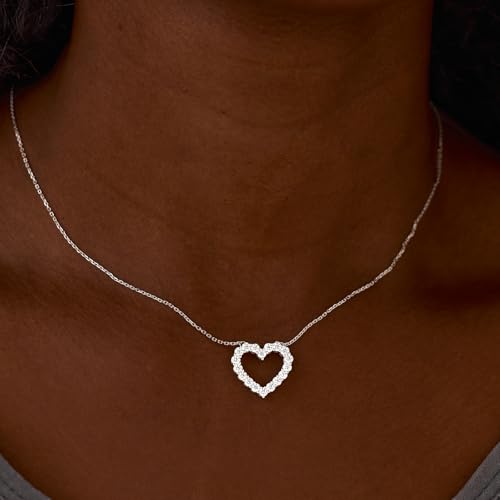 STORYJEWELLERY Heart Necklace, Pendant Necklaces for Women, Silver Heart Necklace, Cubic Zirconia Charm Necklaces, Dainty Jewelry