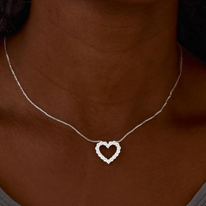 STORYJEWELLERY Heart Necklace, Pendant Necklaces for Women, Silver Heart Necklace, Cubic Zirconia Charm Necklaces, Dainty Jewelry