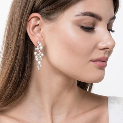 Crysdue Simulated Pearl Earrings for Women, Dainty Silver/Gold/Rose Gold Plated Cubic Zirconia Drop Dangle Earrings Wedding Jewelry for Bride Bridesmaid - style: G_CZ+pearl, rose gold