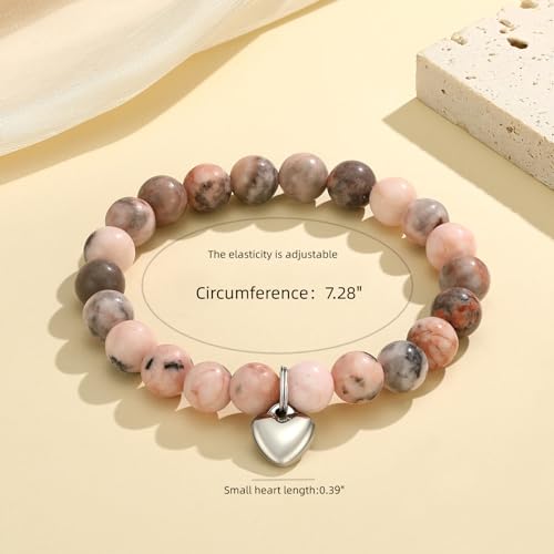 MIXJOY Inspirational Gifts for Women, Heart Charm Pink Elastic Beads Bracelet, Positive Affirmations Get Well Soon Gifts - style: steel heart precious loved pink