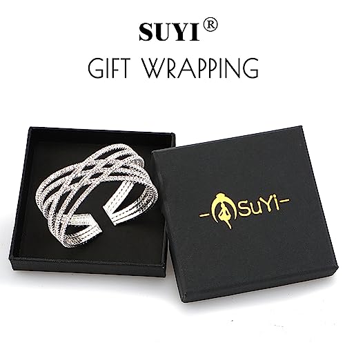 Suyi Rhinestone Bracelet for Women Silver Multilayer Cuff Bracelet Crystal Bridal Bracelets - color: Silver 1