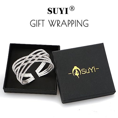 Suyi Rhinestone Bracelet for Women Silver Multilayer Cuff Bracelet Crystal Bridal Bracelets - color: Silver 1