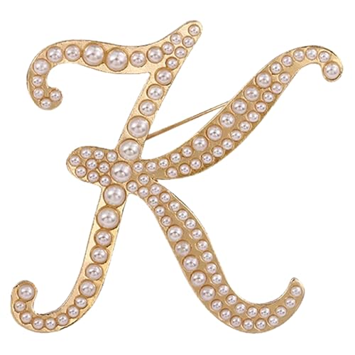 A-Z Initial 26 Letter Brooch Pins, Gold Faux Pearl Alphabet Badges Breastpin for Hat Bag Dress Coat Suit Accessory, Elegant Name Personalized Gifts for Women Men - color: K
