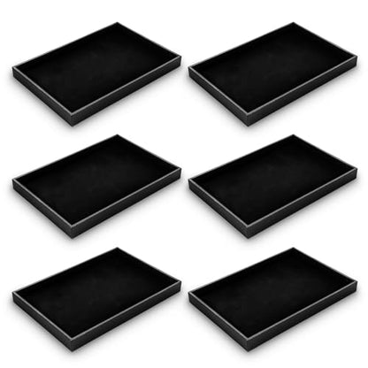6 Pcs Velvet Stackable Jewelry Organizer Trays Showcase Display Tray Bracelet Ring Earring Necklace Organizer Empty Plate for Drawers Countertop (Black)