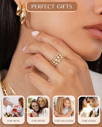 FUNEIA Stackable Silver Gold Rings for Women Non Tarnish 14K Gold Plated Thumb Cubic Zirconia Rings for Women Dainty Pinky Promise Wedding Ring Set Women's Engagement Eternity Band Rings Gold Jewelry - color: A-Gold Ring Set