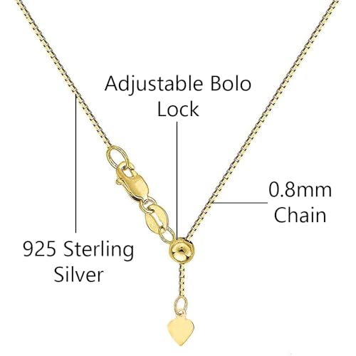 Savlano 925 Sterling Silver Solid 0.8mm Box Adjustable Bolo 14-24 Inch Chain Necklace For Women - Made in Italy Comes With a Gift Box - style: Gold Plated