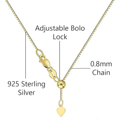 Savlano 925 Sterling Silver Solid 0.8mm Box Adjustable Bolo 14-24 Inch Chain Necklace For Women - Made in Italy Comes With a Gift Box - style: Gold Plated