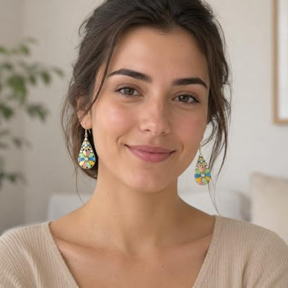Colorful Green Teardrop Earrings for Women - Bohemian Style Enamel Dangle Earrings Lightweight Fashion Jewelry for Daily/Wedding/Party - color: Green