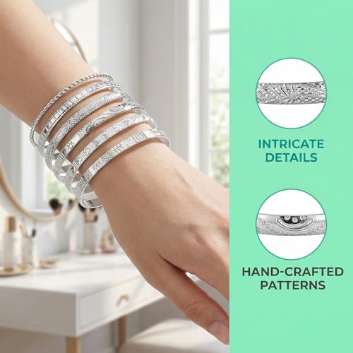 14k Gold-plated multi-layer stackable cuff Bracelet Sets for Women Adjustable Bohemian Open Bangle-Bracelets - color: silvery